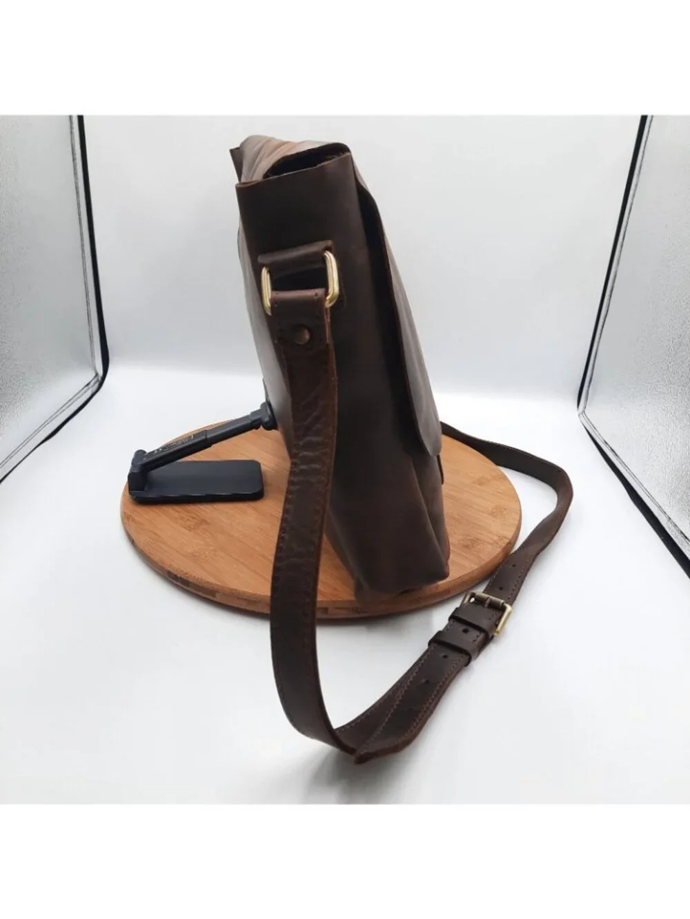 Handmade Leather Goods Brown Full Grain Messenger Bag Shoulder Strap USA 'JMM'